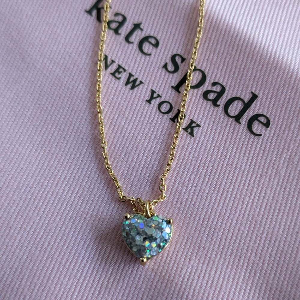 Kate Spade Opal Glitter Heart Pendant Necklace + Dust Bag Nwt❤️